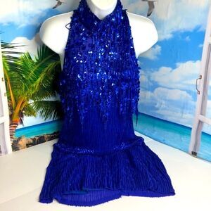 NiteLine by Della Roufogali Blue Silk Beaded Evening Gown Vintage Formal Dress 6